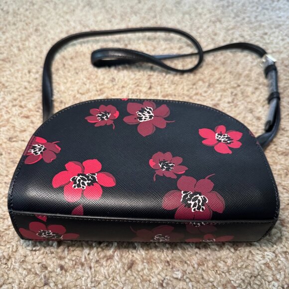Kate Spade New York Perry Dark Floral Leather Dome Crossbody Purse - Picture 7 of 13